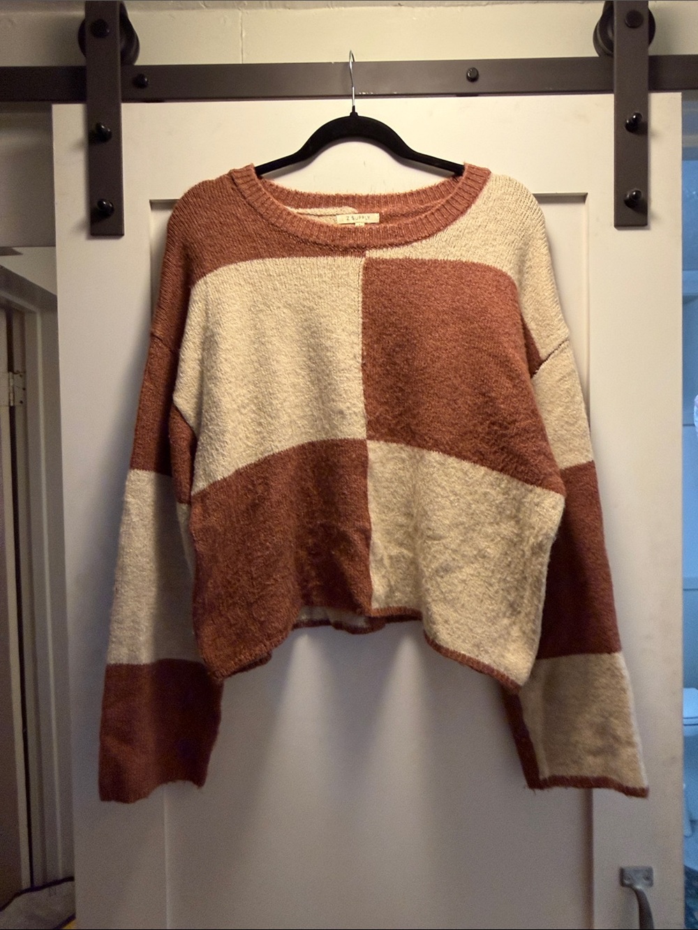 Z Supply Cream & Rust Colorblock Crewneck Sweater